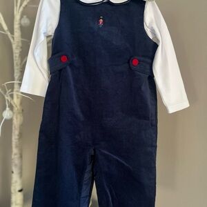 Edgehill Collection Navy Overalls with White Long Sleeve